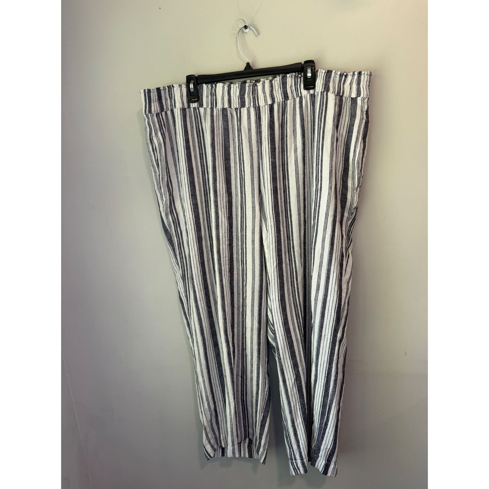 Just My Size Hanes Womens 2X Linen Blend Striped Pull On Pants Navy JMS2023ST